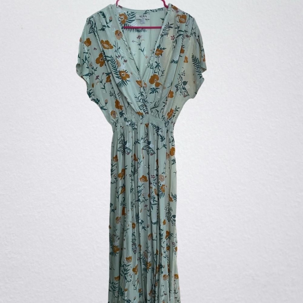 Aura Floral Maxi Dress in Blue and Orange